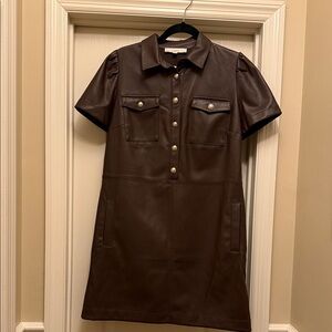 LOFT Faux Leather Brown Mini Dress